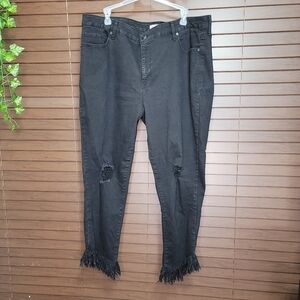 Sofía Vergara Rosa Curvy Ankle Distressed Black Raw Hem  Womens Jeans Size 20W